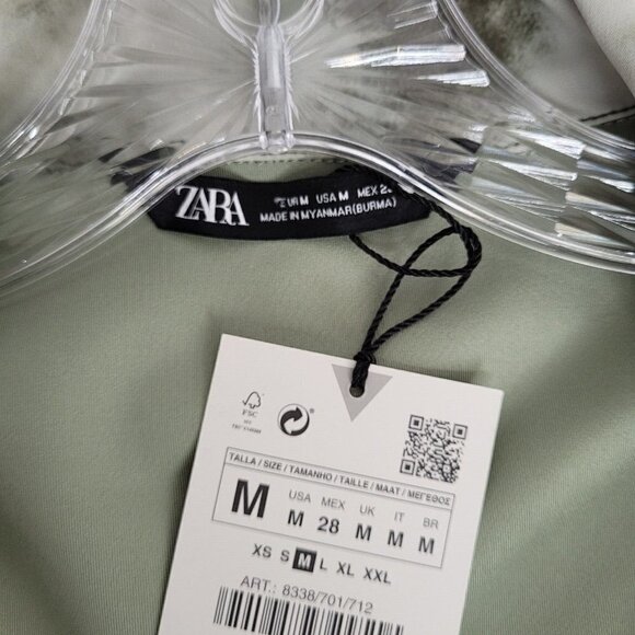 Zara Tie Dye Cropped Zip Jacket Drawstring Waist High Neck Olive Green Medium - Picture 11 of 11